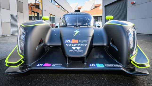 A photo of the front of the sewage-powered race car. 