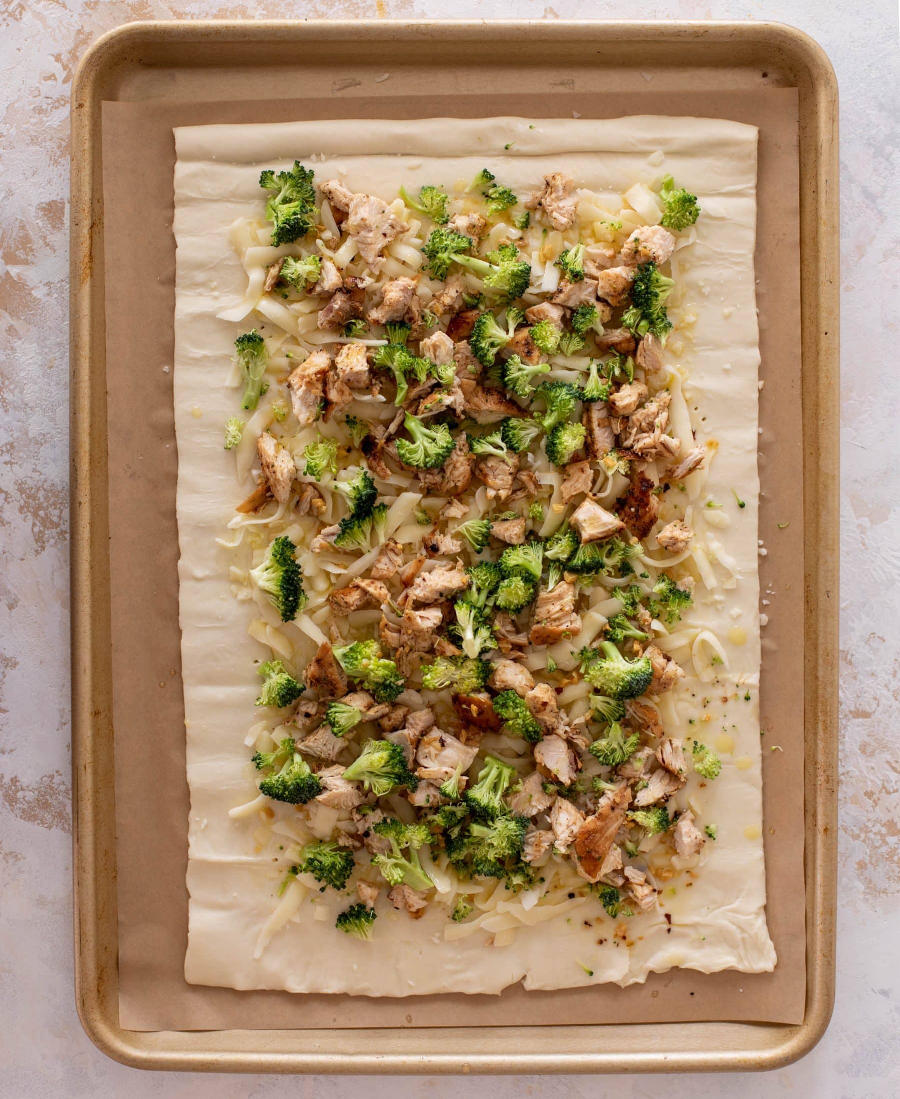 grilled chicken broccoli puff pastry pizza