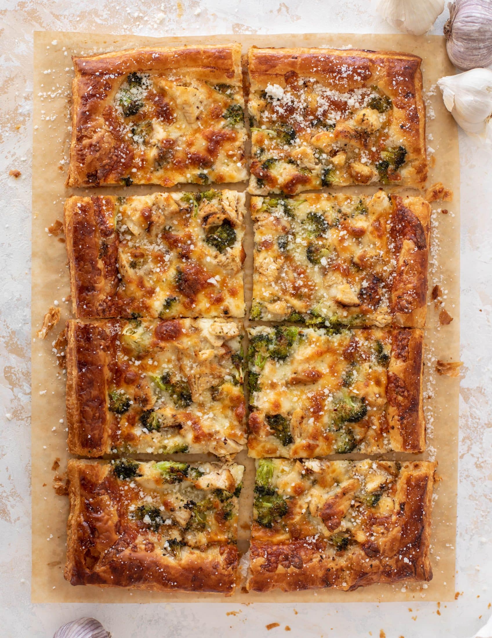 grilled chicken broccoli puff pastry pizza