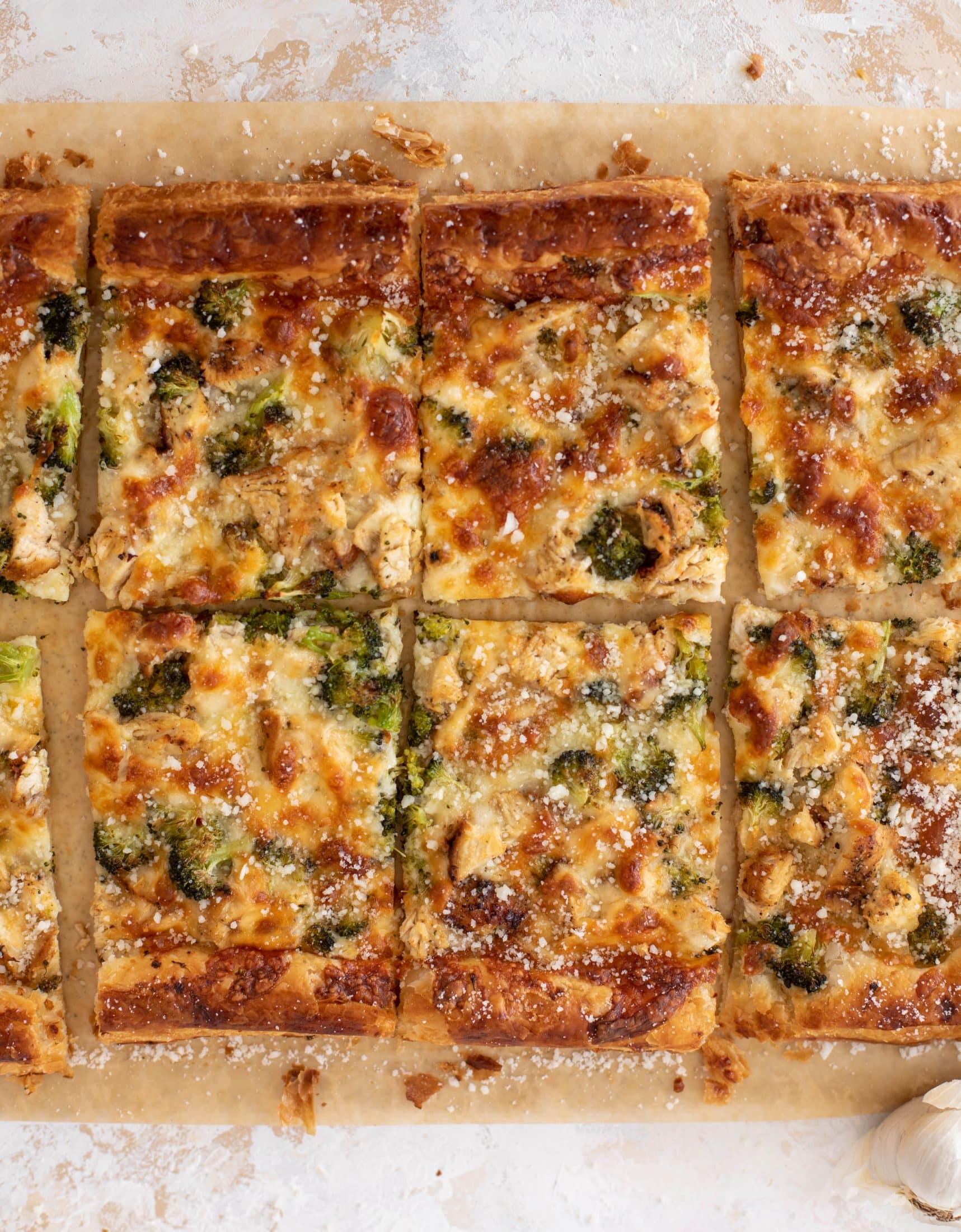 grilled chicken broccoli puff pastry pizza