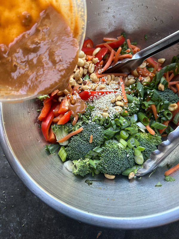 Thai Broccoli Salad – A crunchy, vibrant salad packed with bold flavors. Tossed with a zesty peanut dressing, this refreshing dish is perfect for meal prep, potlucks, or a light, nourishing meal. Find the recipe on Shutterbean.com #healthyrecipes #mealprep #saladlove #eattherainbow