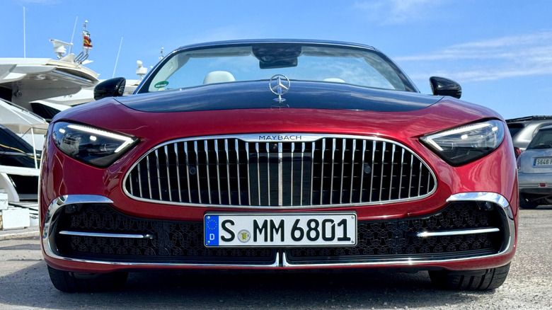head-on view of the red Maybach SL