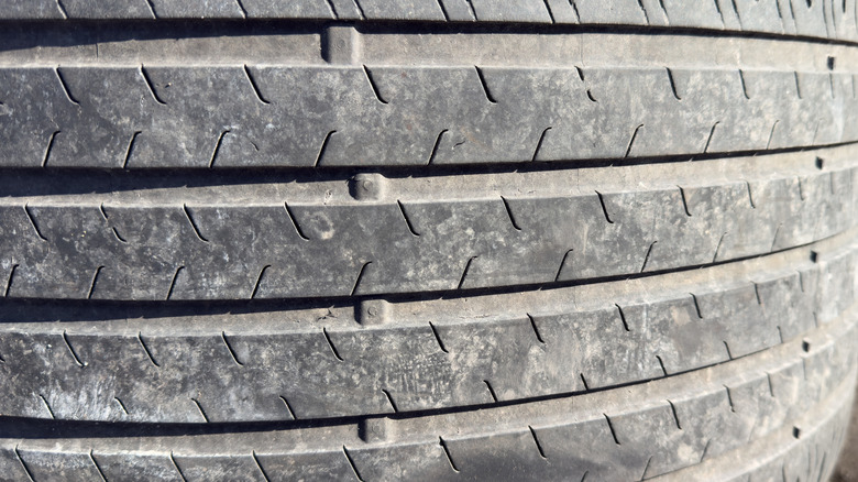 Worn-down treads on large tire