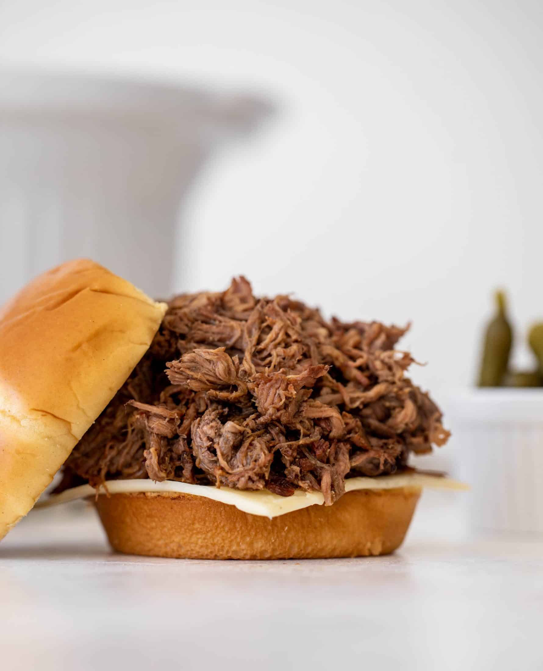 slow cooker shredded beef sandwiches