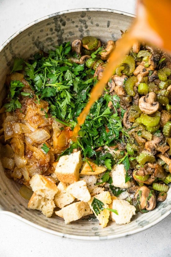 Add the egg and broth