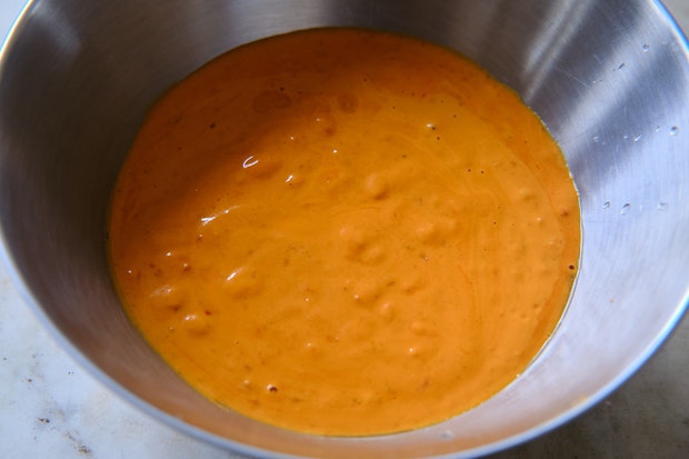 Sauce for the Spicy Chickpea Pasta Bowls in a bowl