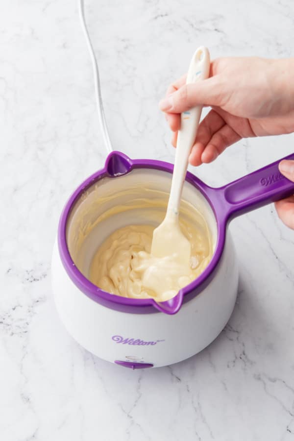 Mostly melted chocolate is almost ready for the seed chocolate.